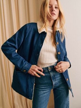 Sezane Will Jacket Indigo Faux Sheepskin size sm NWT
